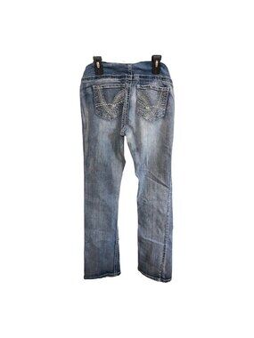 Indigo Blue Womens Maternity Jeans~Sz Small~Blue Distressed Secret Belly L14 38